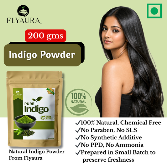 FLYAURA Indigo Powder - Natural Hair Coloring Solution for Darker Hair (200 g)