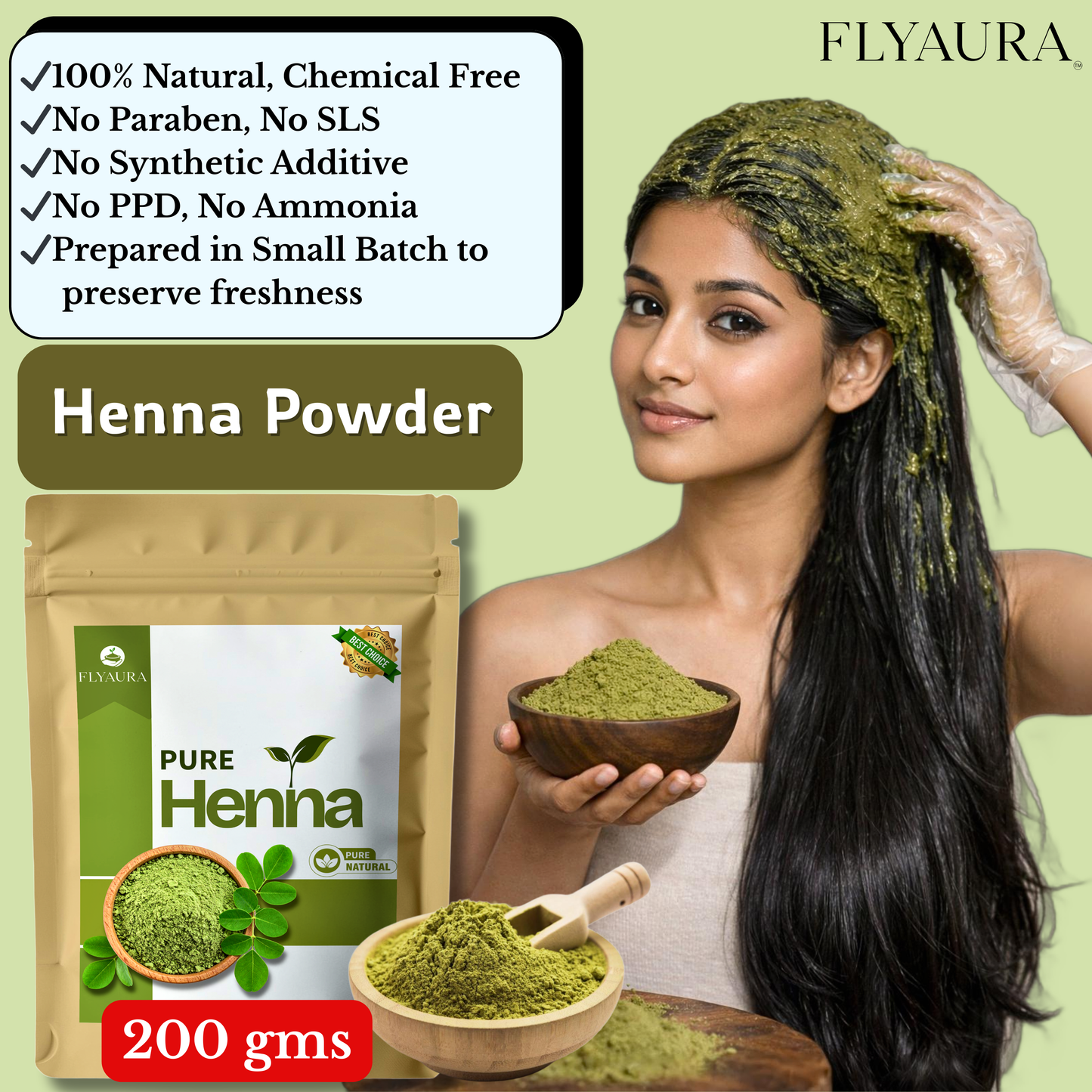 FLYAURA 100% Pure Henna powder for hair conditioning & nourishment (200 g)