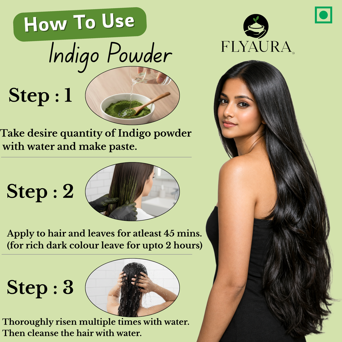 FLYAURA Indigo Powder - Natural Hair Coloring Solution for Darker Hair (200 g)