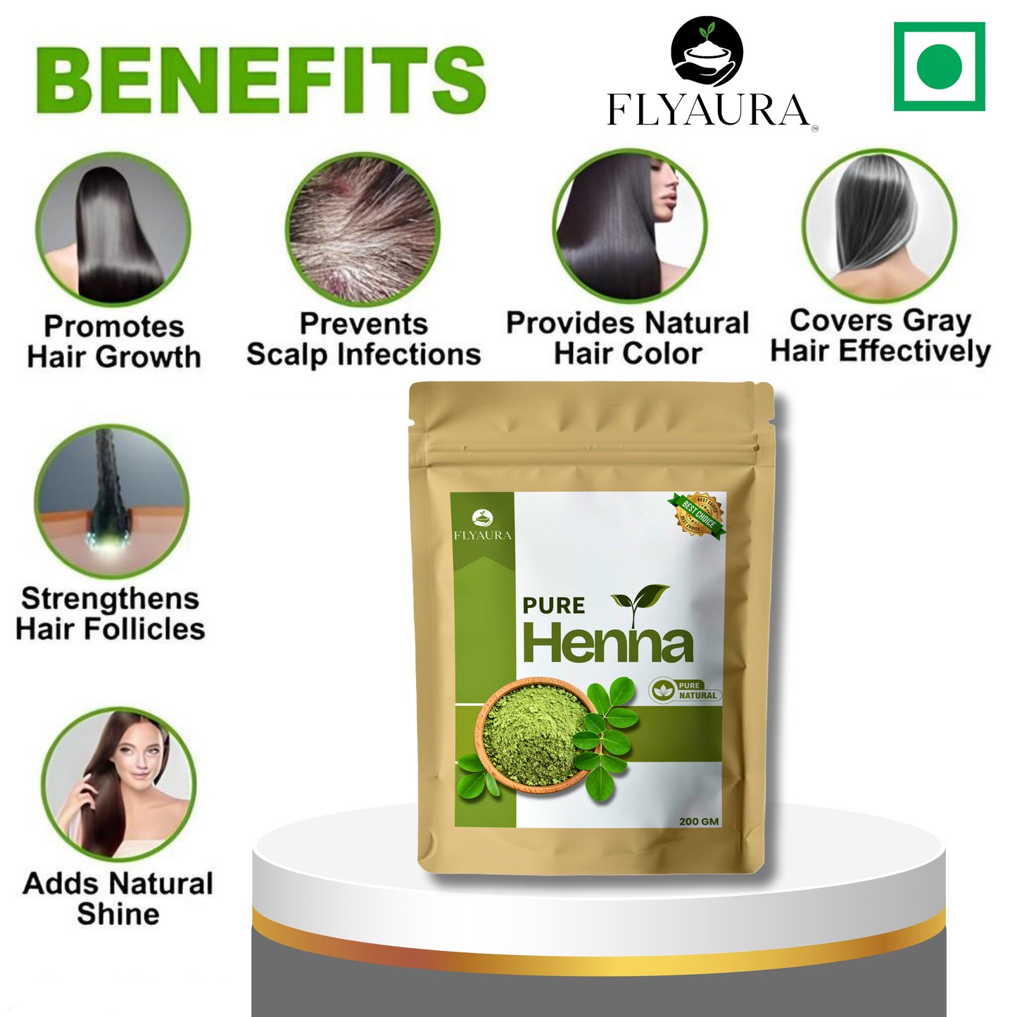 FLYAURA 100% Pure Henna powder for hair conditioning & nourishment (200 g)