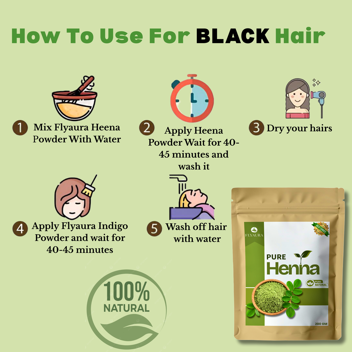 FLYAURA 100% Pure Henna powder for hair conditioning & nourishment (200 g)